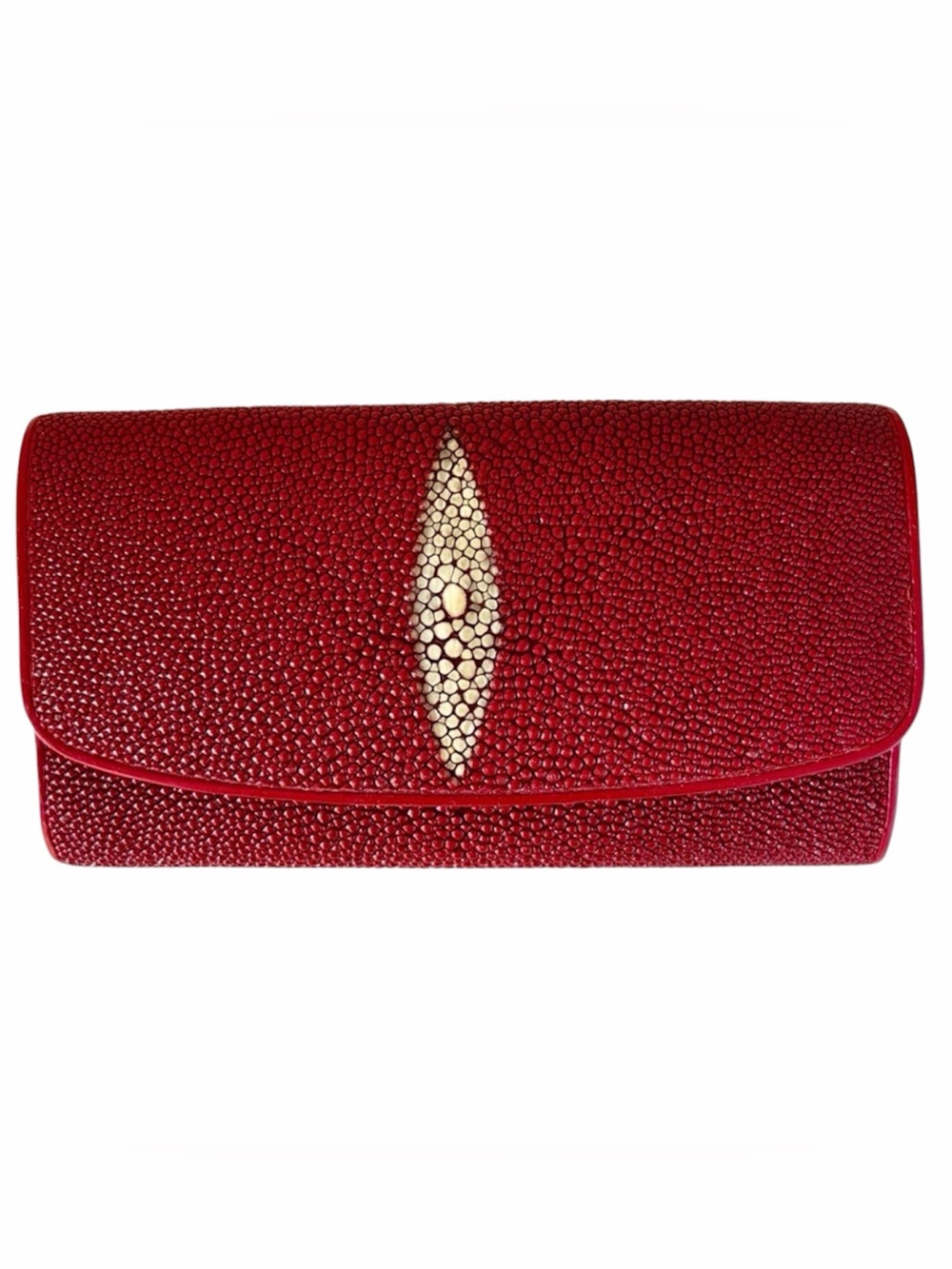Red Stingray Wallet Genuine Stingray Skin Cowhide Leather Exotic Trifold Luxury